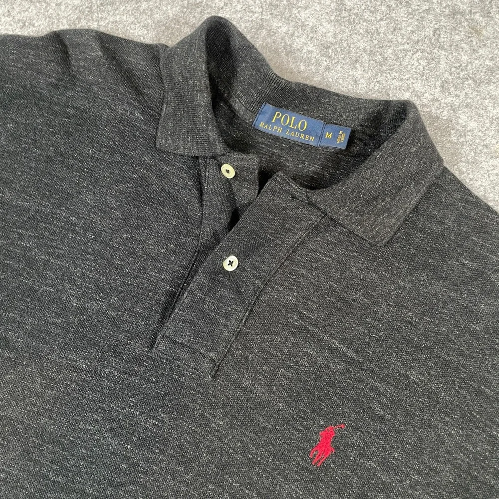 Polo Ralph Lauren Mens Polo Shirt Medium Long Sleeve Heathered Charcoal Gray